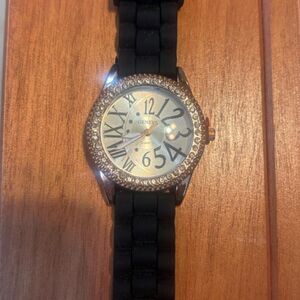 Geneva Women's Black and Silver Watch